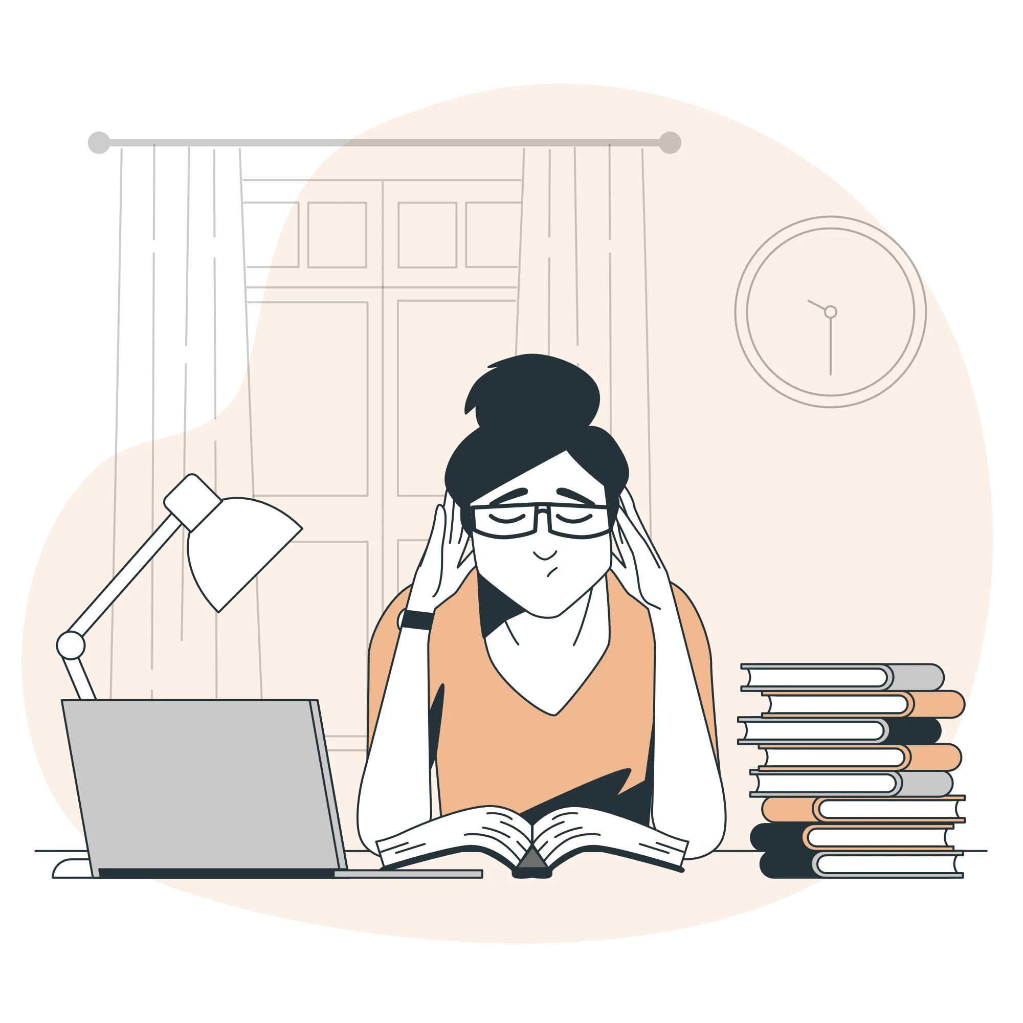 Étudiante stressée Illustration d'une étudiante qui ne veut pas travailler